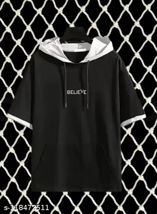 Cotton oversize hooded T-shirt for men, printed with cool hip hop design in vibrant colors, made in India