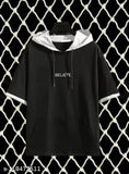 Cotton oversize hooded T-shirt for men, printed with cool hip hop design in vibrant colors, made in India