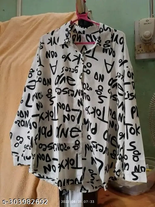 Long sleeve printed crepe shirt for women, stylish Indian design featuring floral motifs