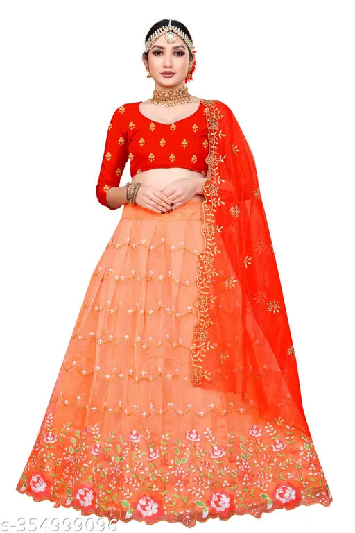 Embroidered dupion silk and net Lehenga Choli with semi-stitch and cut work, free size (44in waist, 43in length), embroidery work Lehenga Choli for women, Indian traditional fashionable clothing