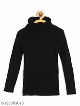 Black cotton blend high neck sweater for babies - Self-design net pattern, long sleeves