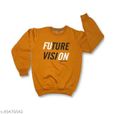Mustard polycotton kids pullovers & hoodies, round neck and printed sleeves, fashionable for every occasion