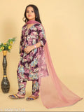 Yellow Kora Muslin Kurta Set with Sharara & Dupatta for Kids, traditional Indian ethnic wear