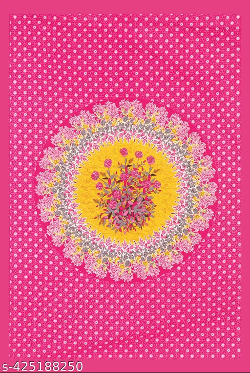 Rajasthani printed cotton single bedsheet with one pillow cover, featuring ethnic motifs on 100% pure cotton fabric, ideal for summer and adult use, size: Bedsheet-86"x56", Pillow Cover-44cmx66cm