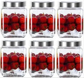 Silver Croco Jar glass cereal dispenser set, pack of 6 for food storage and gift giving