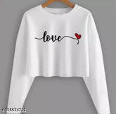 White cotton blend long sleeve crop top, printed net pattern, size S (32in bust, 17in length)