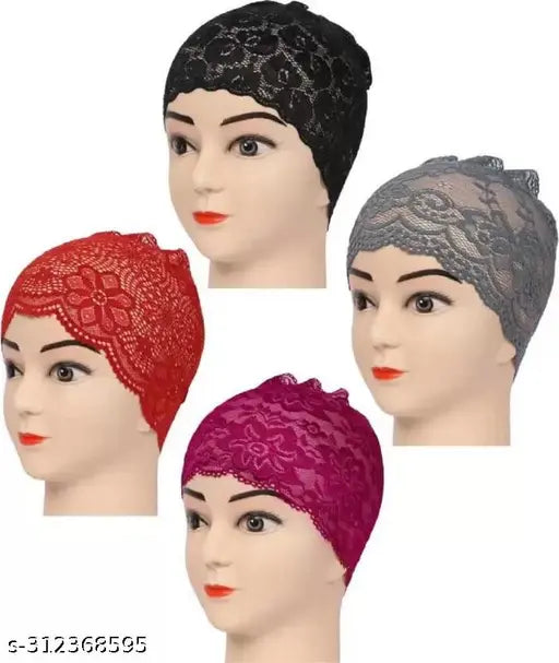 Lycra Islamic Premium Net Band Hijab Cap Pack of 4 - Self-design head wrap for comfortable modesty