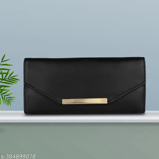 Black faux leather wallet, compact with 4 card slots and phone pocket, trendy women's accessory from ALSU, India