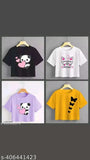 Black or Levendar Panda White Cat Yello Titlli 349 printed cotton blend short sleeves t-shirt on hanger, featuring a playful multi-color pattern