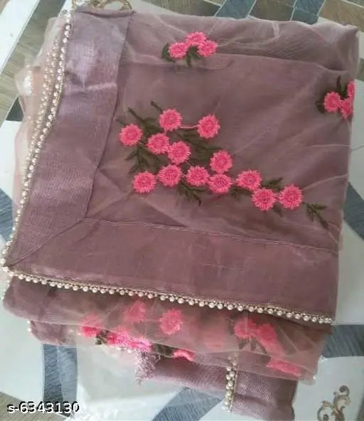 Trendy net saree with heavy embroidery and moti lace border, unstitched blouse piece in silk, formal & traditional wear, Indian origin