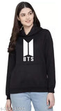 Black BTS printed hoodie for women, fleece material, long sleeves, BTS graphics