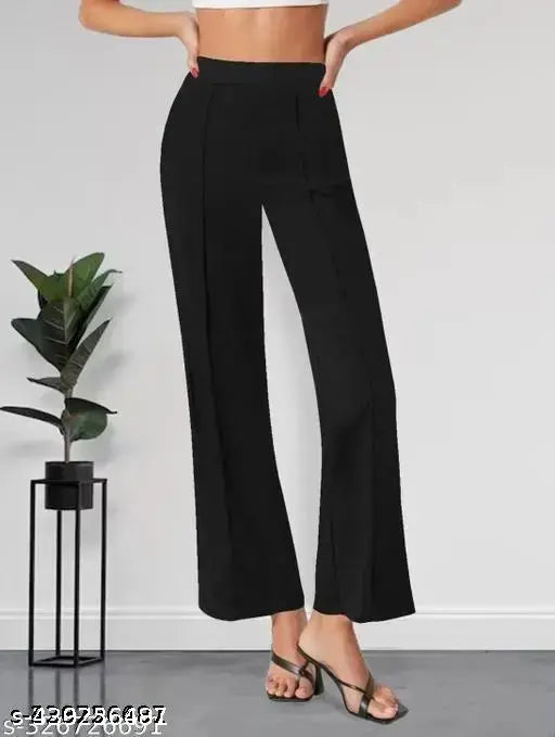 Black polyester formal/casual trousers for women, modern and comfy fit - size S(26x37in), M(28x37in), L(30x37in), XL(32x38in), XXL(34x38in)