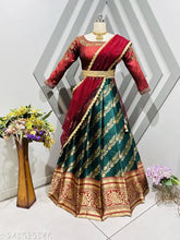 Embroidered South Half Saree set, unstitched choli & net dupatta in Lichi Silk and Art Silk. Indian designer saree with zari and embroidery details, includes belt." (125 characters)