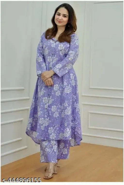 Viscose Rayon long-sleeve printed cotton kurti set for women, ethnic wear with Chitrakar art