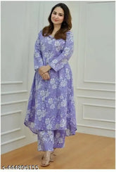 Viscose Rayon long-sleeve printed cotton kurti set for women, ethnic wear with Chitrakar art