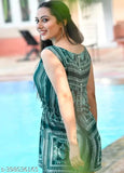 Rayon printed relaxed fit sleeveless floral jumpsuit, stylish women's summer outfit with tie-up waist on mannequin