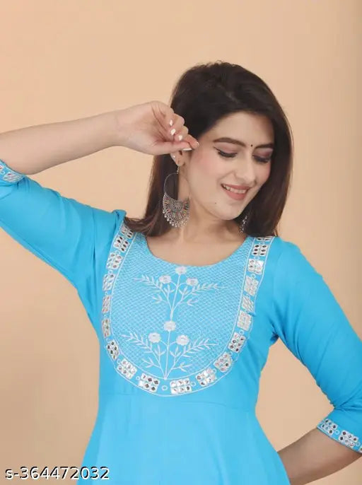 Rayon embroidered anarkali kurta with three-quarter sleeves, ideal for parties, from Newly Sd Boutique, India