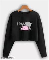 Classic black cotton blend full sleeve t-shirt, printed net pattern for women's summer wear - Made in India