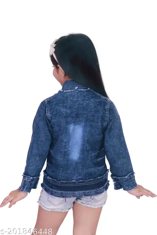 Blue denim Agile Classy Girls jacket & coat with long sleeves, solid pattern from India (size: 2-3 Years)