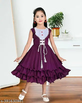 Purple cotton blend sleeveless gown for girls, festive special party wear for all occasions