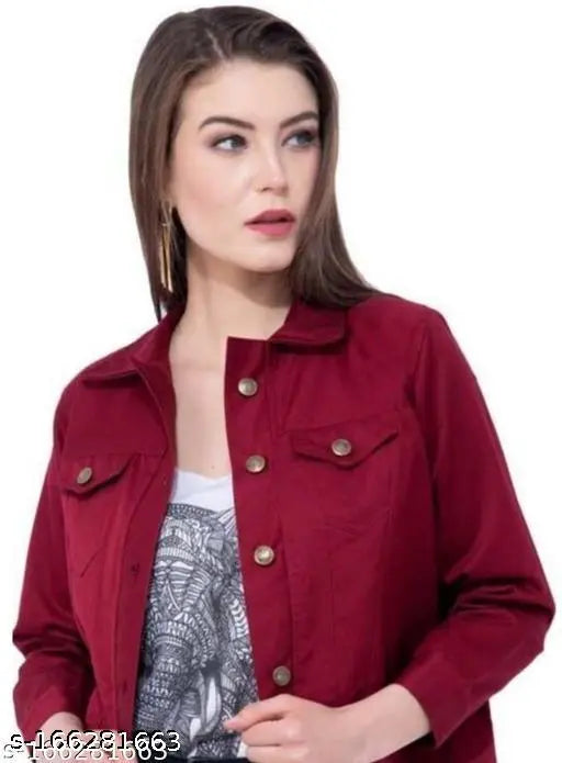 Women's cotton denim jacket, three-quarter sleeves, solid pattern, Western wear, under $300. Ideal for everyday style paired with a t-shirt or shirt. Made in India (XS - XXXL sizes available)