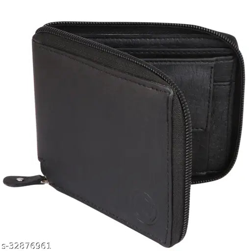 Black PU Leather Women's Wallet - compact card case with 3 slots, 2 secret compartments, coin pocket, and 2 currency sections. Made in high-quality Indian leathercraft