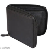 Black faux leather women's multifunctional wallet - Credit card holder, coin purse, secure zipper case. Well-crafted, durable, compact design with 3 card slots, 2 secret compartments, 1 coin pocket, and 2 currency compartments. Made in India