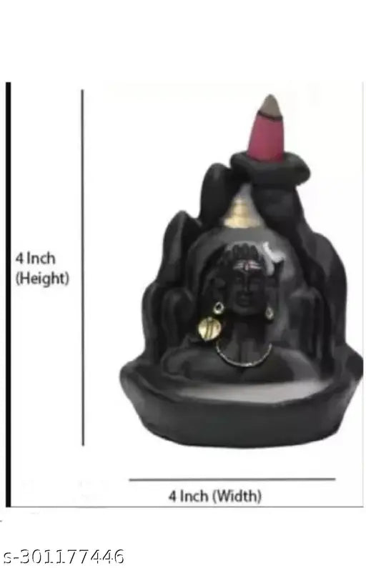 Adi Shankara polyresin Lord Adiyogi Shankra incense holder, Indian backflow fountain design with included cones (3" L x 4" H x 4" W)