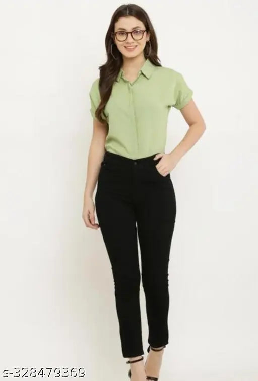 Light Green Crepe Fabric Regular Shirt, ideal for office party wear and casual events