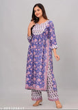 Rayon Nayra cut trending kurti with printed net, three-quarter sleeves and rayon pants for women, India origin