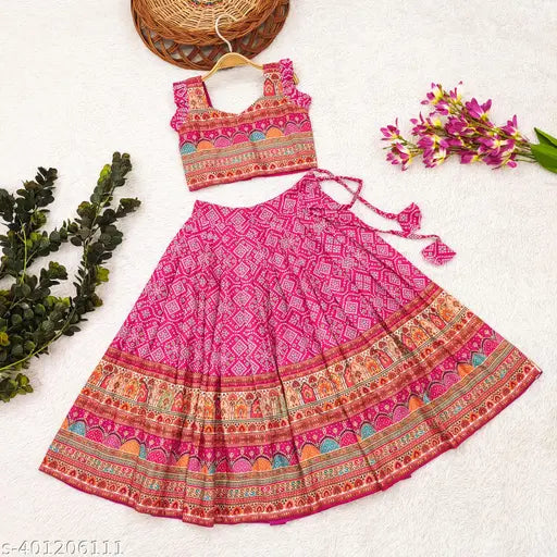 Kids' rayon blend lehenga choli set with dupatta, traditional ethnic party wear for girls aged 2-8 years