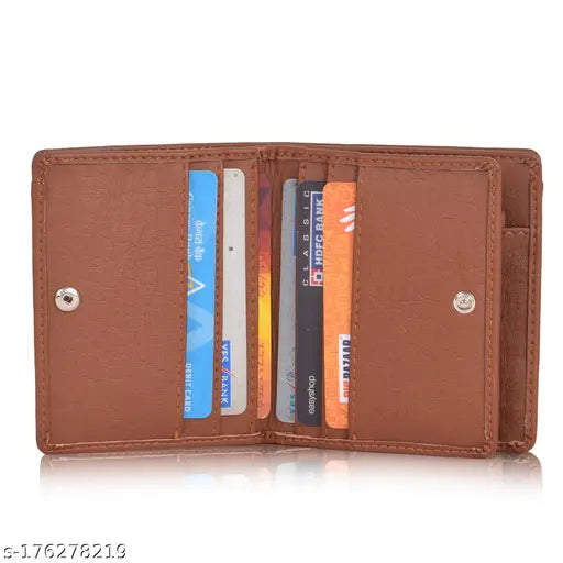 Brown Pu leather men's wallet, durable and well-designed with 7 card slots, 2 secret compartments, and free size (12x10 cm). Made in India