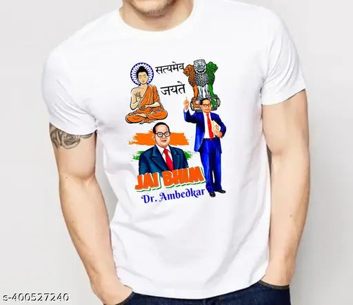 Budh Bhim Rao Ambhedkar Baba Sahib printed polyester t-shirt for men, Indian celebratory attire with Ambethkar Jayanti design