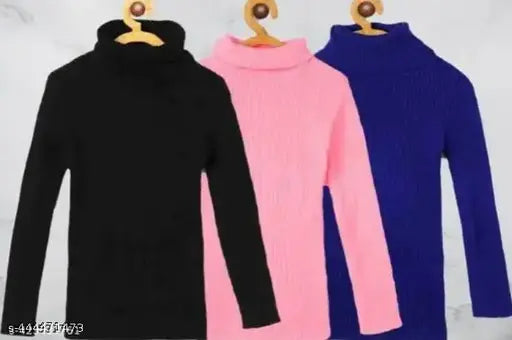 Woolen pack of 3 kids' winter wear in solid patterns for various sizes from 0-3 Months to 7-8 Years