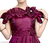 Purple silk blend sleeveless full-length gown for girls (ages 6-12), intricate appliqué design, luxurious blackberry silk finish