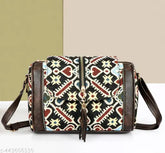 Multicolor ikkat jute sling bag for women, spacious interior, secure zip closure