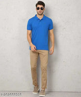 Sky Blue cotton blend men's polo t-shirt, half sleeve, solid pattern, suitable for casual wear
