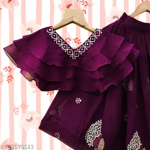 Embroidered Georgette Lehenga Choli for kids party wear (2-8 years), Indian ethnic fashion with short sleeves