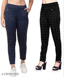 Check lycra jeggings with checked pattern, versatile fit for women's casual wear