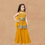 Embellished crepe kurta set with dupatta and bottomwear (Pack of 3), vibrant Parrot Mustard design for kids' clothing ages 2-11, Indian traditional attire