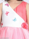 Pastel pink net gown for kids party wear, toy balloon print design, size 1-12 years