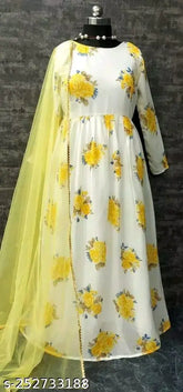 Georgette printed net long-sleeve dress, Pretty Sensational Women Dresses from India (N/M/L/XL/XXL)