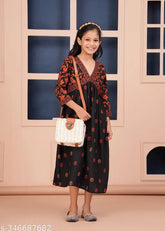 Rayon three-quarter sleeve printed kurtas for girls aged 7-11, Flawsome Fancy Girls collection from India