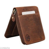 High-quality classic genuine leather men's wallet, free size (14cm x 12cm), featuring 2 compartments & multiple card slots, perfect for personal items storage