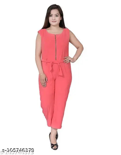 Peach colorblocked polyester sleeveless jumpsuit, modern versatile statement piece for women, country of origin: India