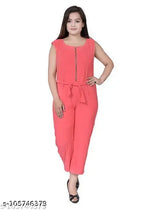 Peach colorblocked polyester sleeveless jumpsuit, modern versatile statement piece for women, country of origin: India