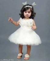 White net Barbie frock, sleeveless, embellished party dress for toddlers (0-18 months), India