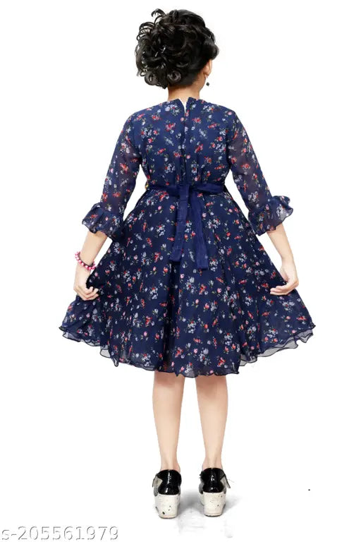 Embroidered crepe frock jacket for girls, printed pattern, three-quarter sleeves, size 7-10 years, India origin