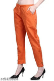Orange cotton solid-front trousers, vibrant and comfortable for casual wear