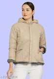 Nylon quilted bomber jacket with fur-lined hood, solid color for women's winterwear, made in India